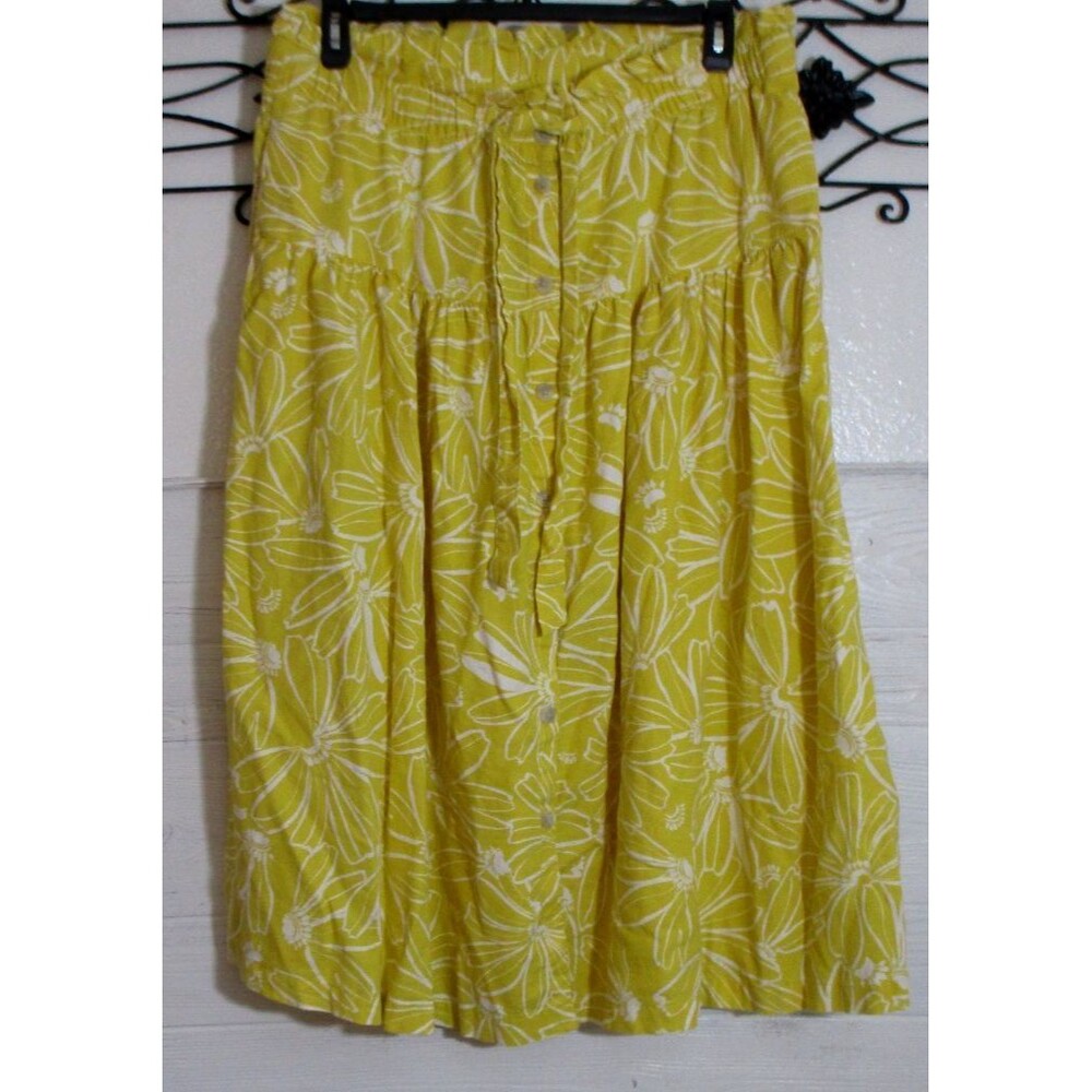 Universal Thread Women's Maxi Skirt Size XL Yellow Floral Linen Blend